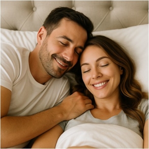 couple smiling in bed